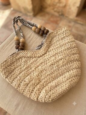 Natural Woven Tote with Beaded Rope Handles
